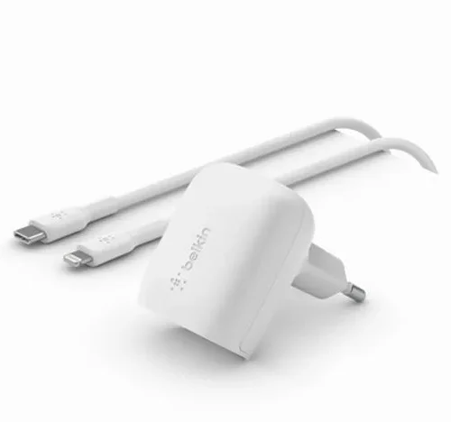 Belkin зарядно 20W USB-C PPS + cabel 1m USB-C/LTG бял