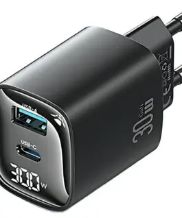 USAMS зарядно 30W GaN LED USB+USB-C CC229 черен