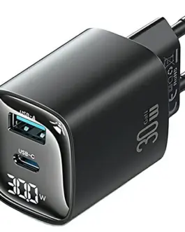 USAMS зарядно 30W GaN LED USB+USB-C CC229 черен