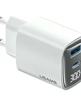 USAMS Charging 30W GaN LED USB+USB-C CC229 бял