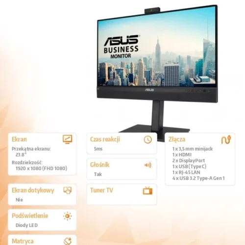 Asus 24 BE24ECSNK IPS USB-C DPX2 DAISY CHAIN HDMI USB3.2.0X4 SPEAKER CAMERA