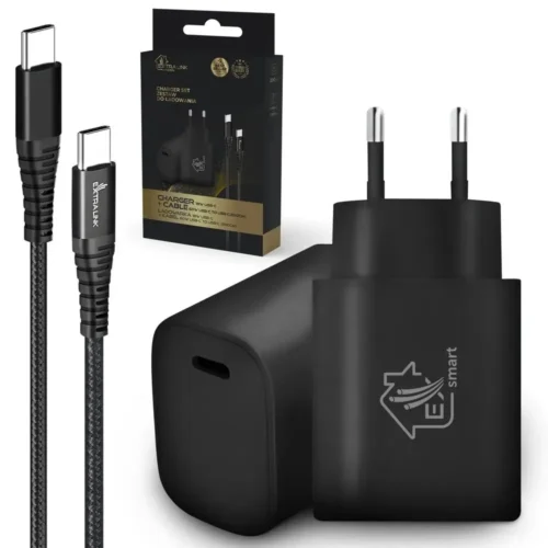 Extralink Smart Life USB Type-C to Type-C Kit, 200cm, черен + 18W PD3.0 зарядно черен