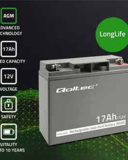 Alternative view of Qoltec Battery AGM 12V 17Ah max. 255A
