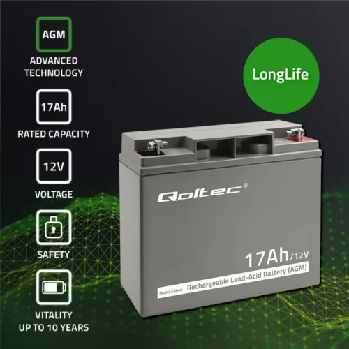 Alternative view of Qoltec Battery AGM 12V 17Ah max. 255A