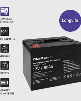 Alternative view of Qoltec AGM battery 12V 80Ah