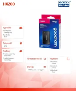 Alternative view of GOODRAM SSD drive HX200 2TB USB-C+A 1600/1500MB/s черен