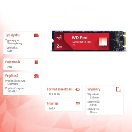 Western Digital SSD диск червен SSD 2TB M.2 2280 SA 500 WDS200T1R0B