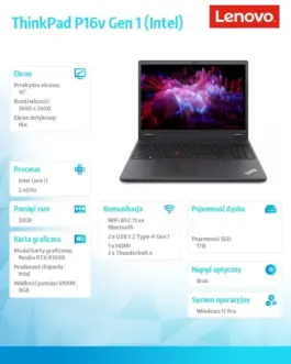 Alternative view of Lenovo Мобилна работна станция ThinkPad P16v G1 21FC000FPB W11Pro i7-13700H/32GB/1TB/RTXA1000 6GB/16 инча WUXGA/Thunder черен/3YRS Premier Support + CO2 Offset