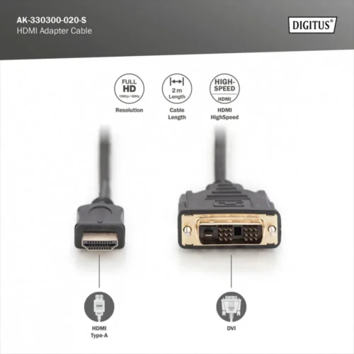 Digitus HDMI 1.3 кабел 2m HDMI A/DVI-D