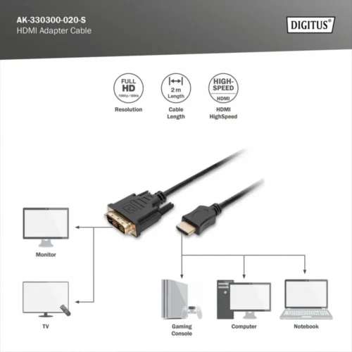 Digitus HDMI 1.3 кабел 2m HDMI A/DVI-D