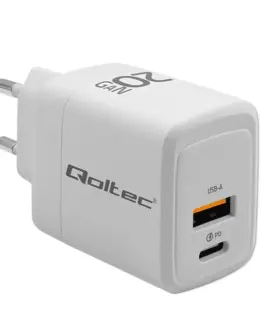 Qoltec GaN 20W зарядно,5V 20V 1.5A 3A,1xUSB C PD,1xUS