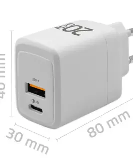 Alternative view of Qoltec GaN 20W зарядно,5V 20V 1.5A 3A,1xUSB C PD,1xUS