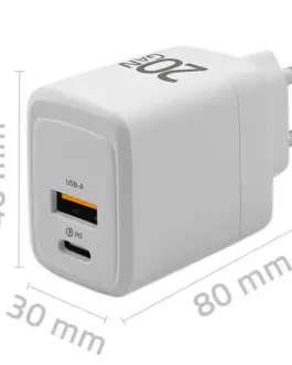 Alternative view of Qoltec GaN 20W зарядно,5V 20V 1.5A 3A,1xUSB C PD,1xUS