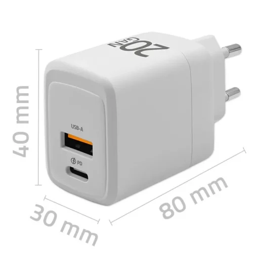 Alternative view of Qoltec GaN 20W зарядно,5V 20V 1.5A 3A,1xUSB C PD,1xUS