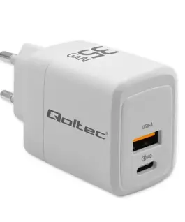 Qoltec GaN 35W зарядно 5V 20V 1.5A 3A,1xUSB C PD,1xUS