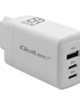 Qoltec GaN 65W зарядно,5V 20V 3A 3.35A,2xUSB,2xUSB C