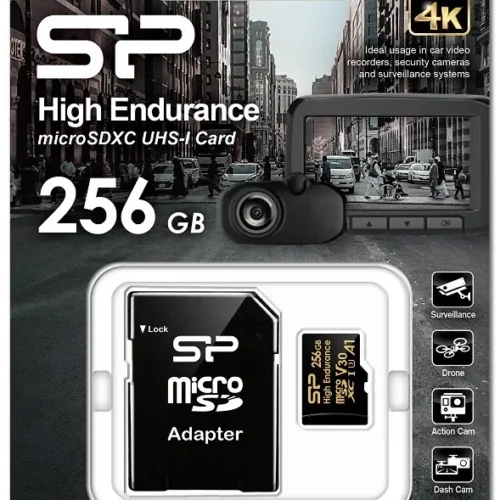 Alternative view of Silicon Power памет card microSDXC High Endurance 256GB V30 UHS-1 U3 A1 24/7 + адаптер microSD-SD