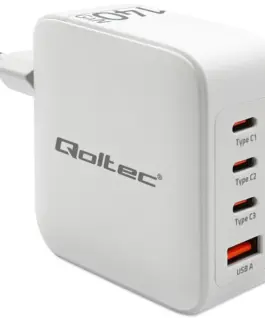 Qoltec GaN 140W зарядно 5V 20V 2.5A 5A,3xUSB C PD,1xUS