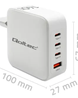 Alternative view of Qoltec GaN 140W зарядно 5V 20V 2.5A 5A,3xUSB C PD,1xUS