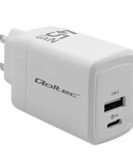 Qoltec GaN 45W зарядно 5V 20V 1.5A 3A,1xUSB C PD,1xUS
