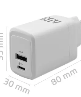 Alternative view of Qoltec GaN 45W зарядно 5V 20V 1.5A 3A,1xUSB C PD,1xUS