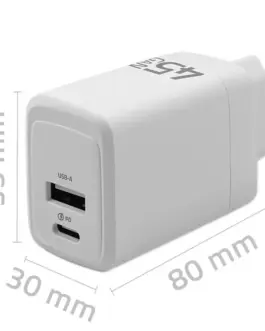 Alternative view of Qoltec GaN 45W зарядно 5V 20V 1.5A 3A,1xUSB C PD,1xUS