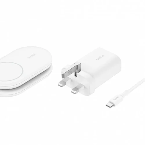 Belkin BoostCharge 2-in-1 mag Qi2 15W бял foldable