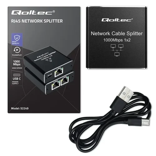 Qoltec Splitter mini SWITCH 1×2 port RJ45 1000Mbps