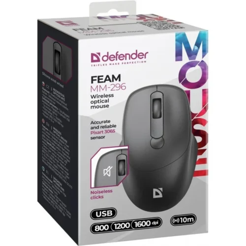 Defender WIRELESS MOUSE SILENT C LICK FEAM черен
