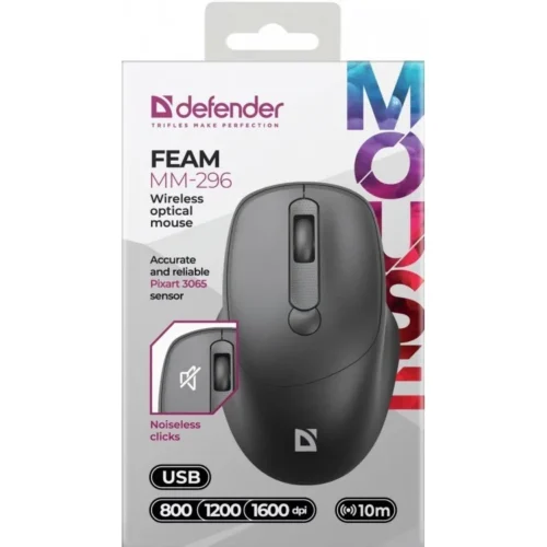 Defender WIRELESS MOUSE SILENT C LICK FEAM черен