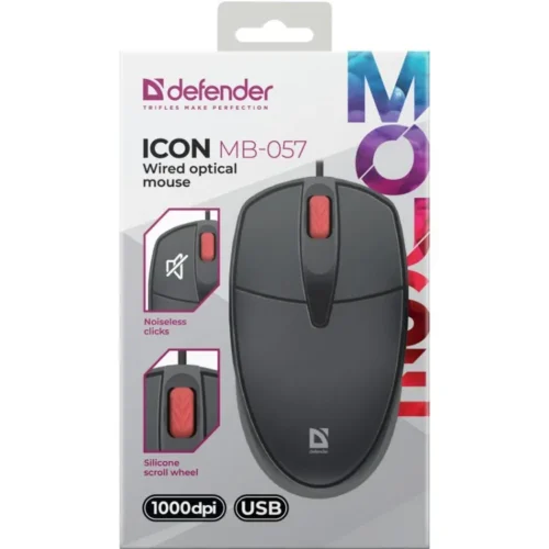 Defender WIчервен MOUSE SILENT CLIC K ICON MB-057 черен