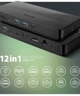 Alternative view of AXAGON HMC-U4 USB hub 12in1 40Gbps LAN HDMI DP PD