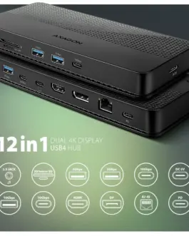 Alternative view of AXAGON HMC-U4 USB hub 12in1 40Gbps LAN HDMI DP PD