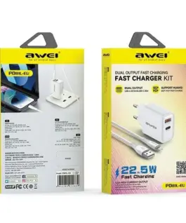 Alternative view of AWEI зарядно GaN PD81L 22,5W Lightning кабел USB+USB