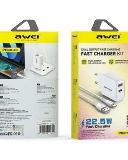 Alternative view of AWEI зарядно GaN 22,5W PD81T 22,5W + USB-C кабел