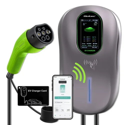 Alternative view of Qoltec зарядна станция EV 2w1 Typ2 | 22kW | Wi-Fi | TUYA | LCD | RFID |3 fazy | Wallbox | 5m