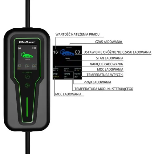 Qoltec Mobile зарядно for EV 2in1 type2 3.5kW LCD