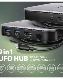 Alternative view of AXAGON HMC-UFO USB hub 9in1 10Gbps HDMI M.2 NVMe LA