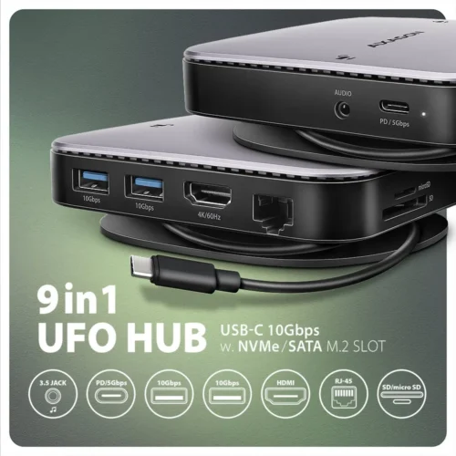 AXAGON HMC-UFO USB hub 9in1 10Gbps HDMI M.2 NVMe LA