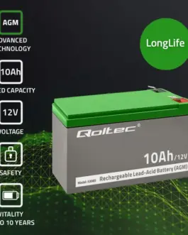 Alternative view of Qoltec AGM battery 12V 10Ah Maintenance free for UP