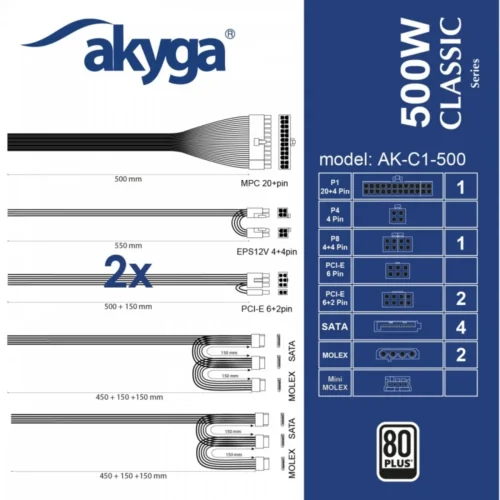 Alternative view of AKYGA AK-C1-500 ATX 500W PRO SERIES