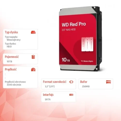 Alternative view of Western Digital Dysk HDD червен Pro 10TB 3,5 cala 256 MB SATA 7200rp WD103KFBX