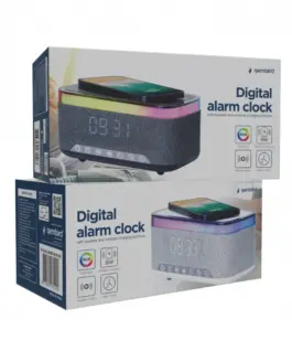 Alternative view of Gembird Digital Alarm Clock with Wireless Charging, DAB/FM Radio RGB бял/Gray