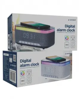 Alternative view of Gembird Digital Alarm Clock with Wireless Charging, DAB/FM Radio RGB бял/Gray