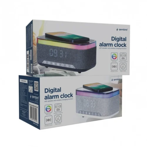 Alternative view of Gembird Digital Alarm Clock with Wireless Charging, DAB/FM Radio RGB бял/Gray