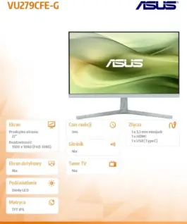Alternative view of Asus Monitor 27 inch VU279CFE-G VU IPS 100Hz HDMI USB-C 15W