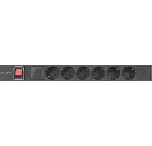 Lanberg PDU rack power strip 19 inch 1U 16A 6x230V schuko 2m черен