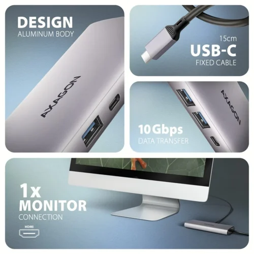 AXAGON HMC-6L2L 2xUSB-A HDMI4K 1x USB-C PD100W USBC LA