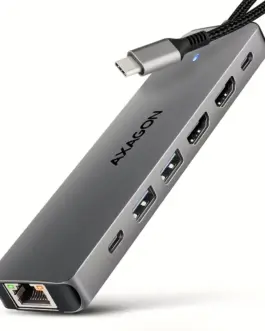 AXAGON HMC-7HX2 USB hub 7in1 5Gbps 2xHDMI GLAN USB-C