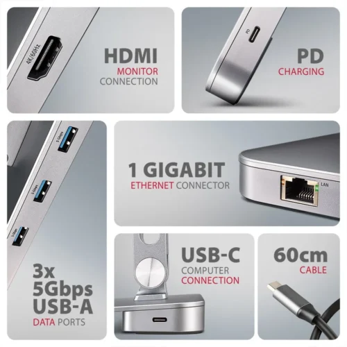 AXAGON HMC-STND USB hub 6in1 ALU stand for Лаптоп